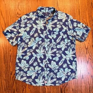 Vineyard Vines Slim Fit Murray Shirt Tropical Leaf Print XL Navy Blue Teal